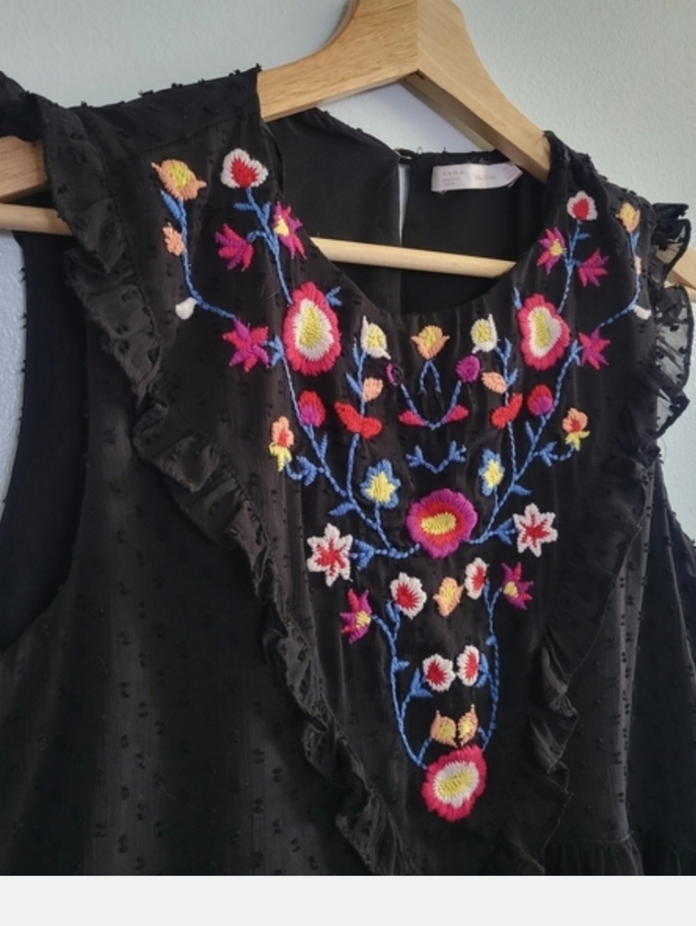 ZARA Embroidered Boho Floral Ruffle Peplum Top Embroidered Size S - Picture 5 of 9